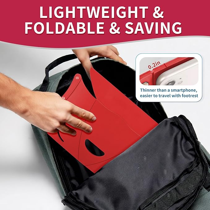 Travel Foot Rest for Airplane & Office - Portable Under Desk Foot Stool, Relieves Back & Knee Pain, Comfort for Long Flights, Cars, Subways & Trains - 2 Pack (Red & Green)