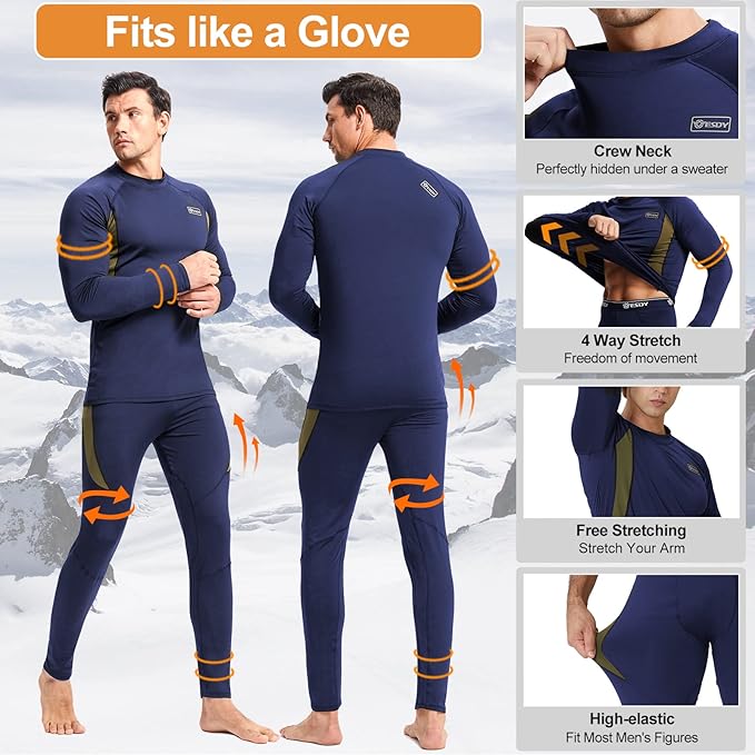 romision Thermal Underwear for Men Long Johns Fleece Lined Hunting Gear Bottom Top Set Base Layer for Cold Weather Gift