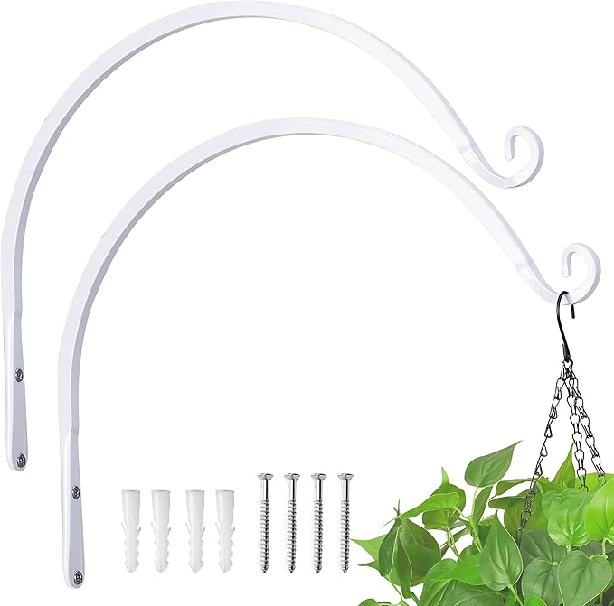 Kingsyard 2-Pack Wall Plant Hanger Outdoor - Heavy Duty Metal Decorative Hanging Bracket Hooks for Hanging Plant, Hummingbird Feeders, Lanterns, Wind Chimes Outdoor & Indoor, 14-Inch/White