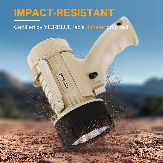 YIERBLUE Rechargeable Spotlight Flashlight with 99,000 High Lumen LED, IP67 Waterproof Long Running Spot Light searchlight, Impact Resistant Handheld Spotlight with Foldable Stand and Red Lens