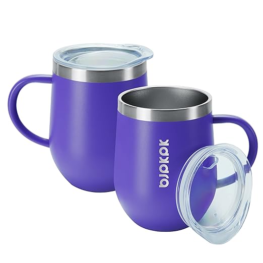 BJPKPK 2 pcs Insulated Coffee Mug, 12 oz Stainless Steel Insulated Coffee Tumbler with Lid for Hot Drinks & Cold Drinks-Purple