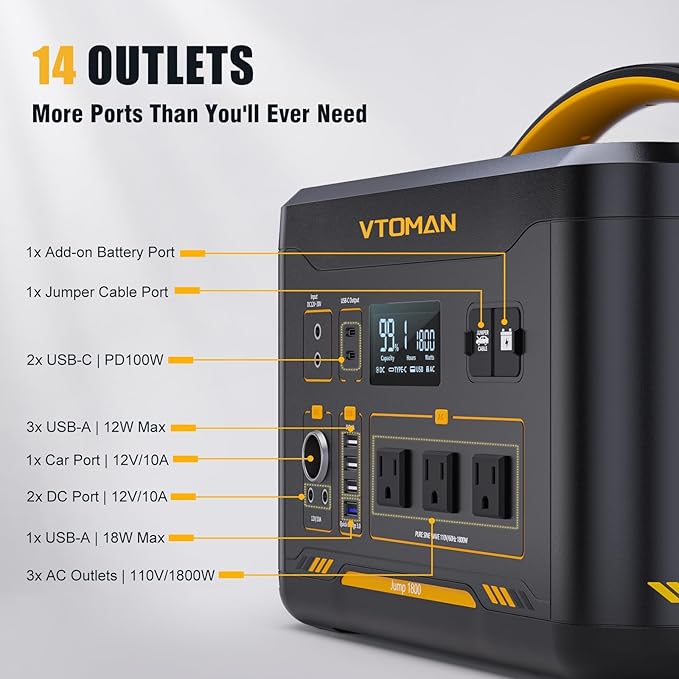 VTOMAN 3096Wh Portable Power Station Bundle with Extra Battery & 200W Solar Panel Included - Up to 3600W Solar Power Generator for Home Backup, Off-grid, Road Trip, RV, Camping, Fishing, Emergency