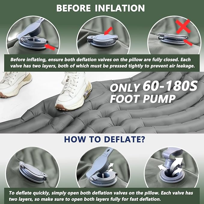 Sleeping Pad for Camping - Ultralight Camping Mattress with Pillow, Built-in Foot Pump, Compact Inflatable Portable Mat for Backpacking, Hiking, Car Traveling, Beach, Tent