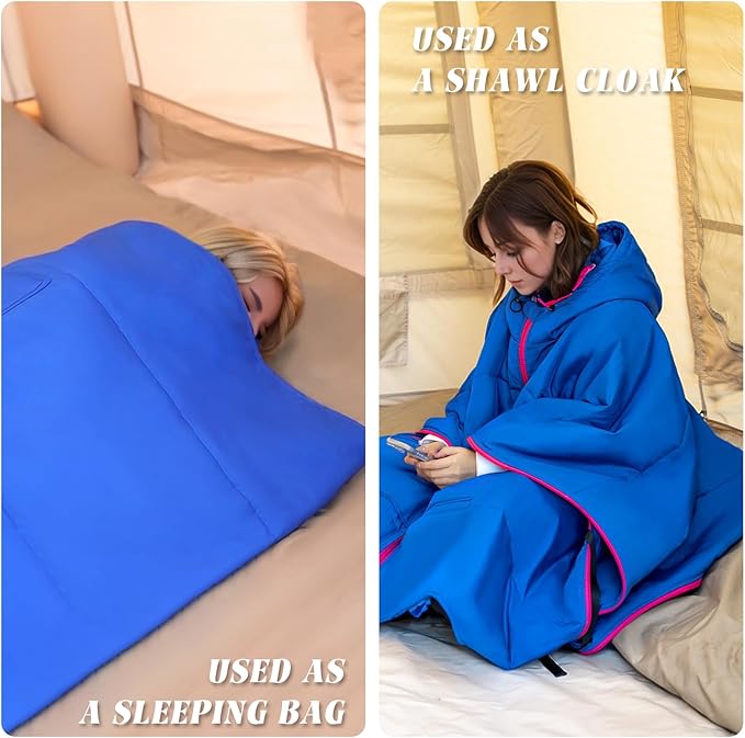 Outdoor Camping Blanket, Poncho Wearable Hoodie Blankets, Waterproof & Windproof, 75 * 55 inch, Warm, Durable & Portable, for Stadium, Concerts, Car Travel, Beach, Picnic, Grass