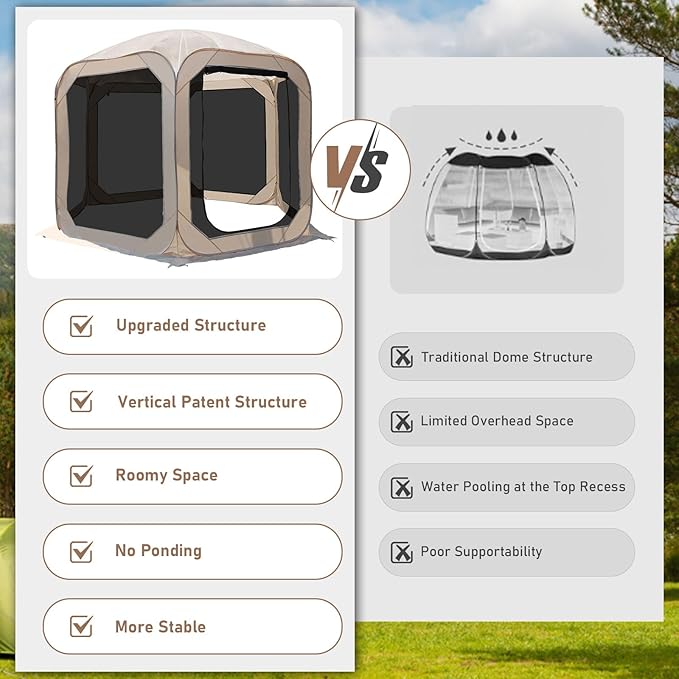 Pop-Up Screen House Tent, 10x10 Feet Outdoor Gazebo with Carry Bag, Stakes, Wind Ropes, Sand Bags, Portable Mosquito Net Canopy with UV Protection & Ventilation for Camping, Patio, Backyard, Garden