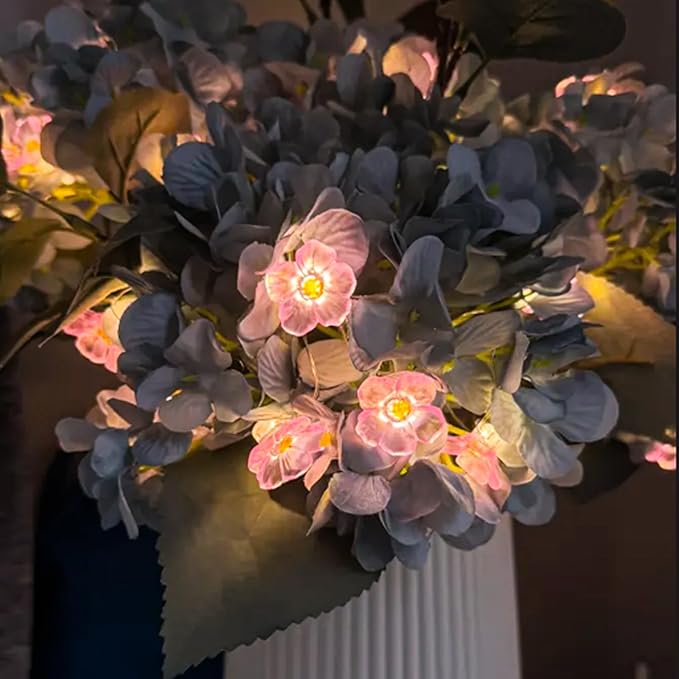 Pink Fairy Cherry Blossom Flower String Lights for Bedroom, USB Plug in and Battery Operated 13ft 40 LED Cute Indoor Outdoor Hanging Decorations for Birthday Wedding Party Christmas Easter