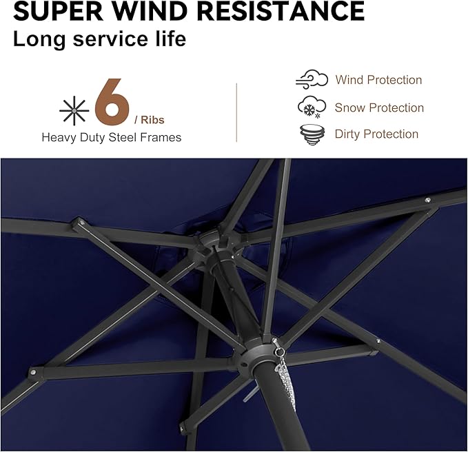 9ft Outdoor Patio Umbrella - Table Umbrella Waterprool UV Protection, Sombrillas de Patio with Push Button Tilt&Crank, Sun Umbrella for Pool, Porch, Garden, Deck, Backyard(Dark Blue)