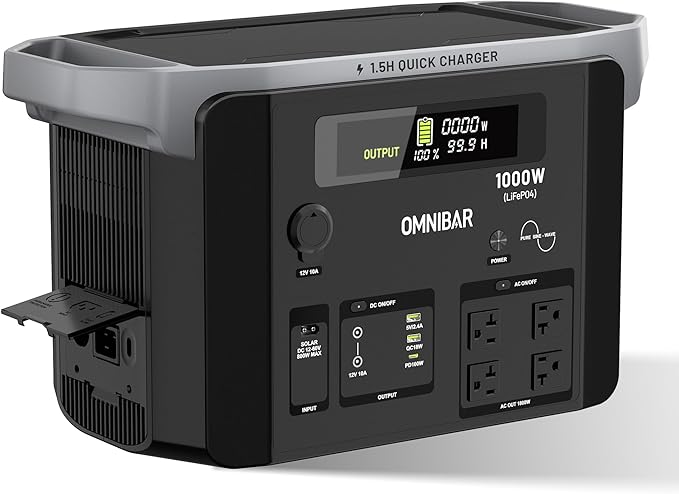Portable Power Station 1000W (2000W Peak),1075Wh LiFePO4 Battery, 1000W AC/100W USB-C Output, 1.5 Hrs Fast Charge, Solar Generator for Outdoor Camping, Emergency Backup, RVs, Off-Grid Living