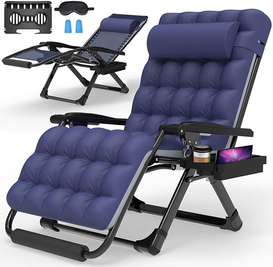 Suteck Oversized Zero Gravity Chair,33In XXL Lounge Chair w/Removable Cushion&Headrest, Reclining Camping Chair w/Upgraded Lock and Footrest, Reclining Patio Chairs Recliner for Indoor Outdoor,500LB