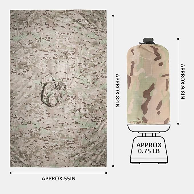 GRVCN Military Rain Poncho, Camouflage Raincoat Outdoor Waterproof Lightweight