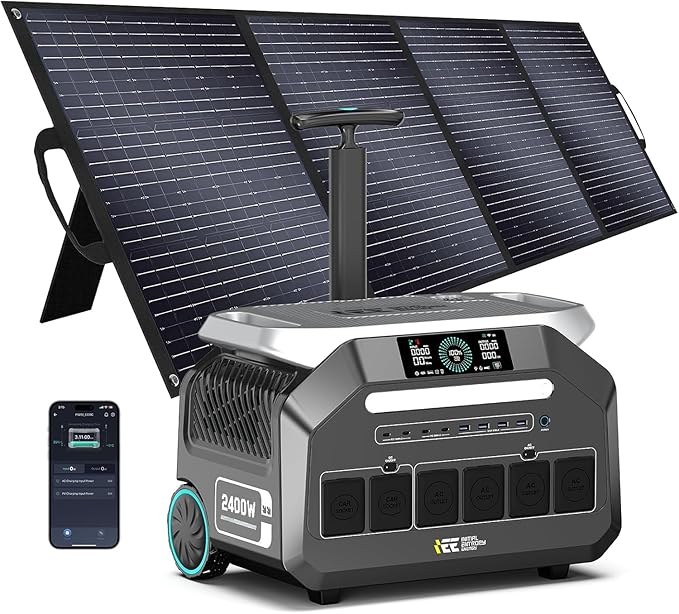 IEE 2048Wh Solar Generator,2400W Portable Power Station P2400 with LiFePO4 Batteries and 400W Solar Panel,1800W AC Charging,4 AC Outlets Up to 2400W for Home,Power Outages, Camping,and RVs