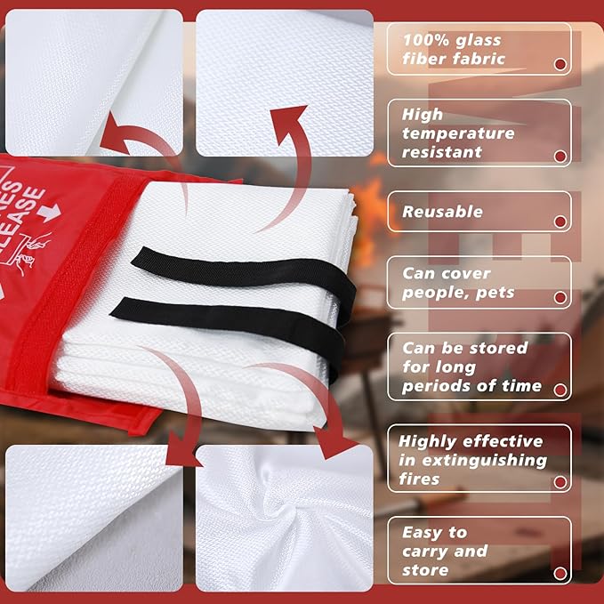 Smilco Emergency Fire Blanket for Home & Kitchen - 40x40 Flame-Retardant Fiberglass Fire Suppression Blankets, 1-Pack for Bedroom, Camping, BBQ & Emergency Safety (White)