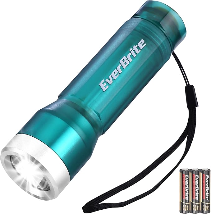 EverBrite Mini Flashlight, LED Flash Light with 3 Modes, 3 AAA Batteries Included, Water-Resistant Small Flashlight for Emergencies and Camping, Blue, 1 Pack
