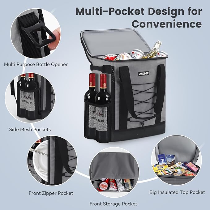 Cooler Backpack, 36 Cans Multifunctional Leakproof Cooler Backpack with Padded Top Handle, Mesh Pocket for Camping BBQ