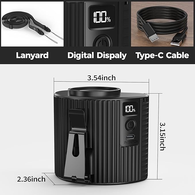 KITWLEMEN Portable Waist Fan - Personal Clip on Belt Fan, 5 Speeds 20H Cooling, Rechargeable Battery Operated, Wearable with Lanyard for Camping, Travel, Jobsite (Black)