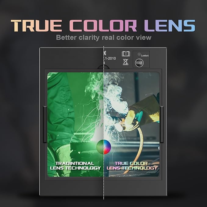 3.94" x 3.66" Large Viewing Hemispherical lense Welding Helmet，1/1/1/1 True Color Auto Darkening Welding Hood Mask，4 Arc Sensor Wide Shade for TIG MIG ARC Plasma Cut,Grinding