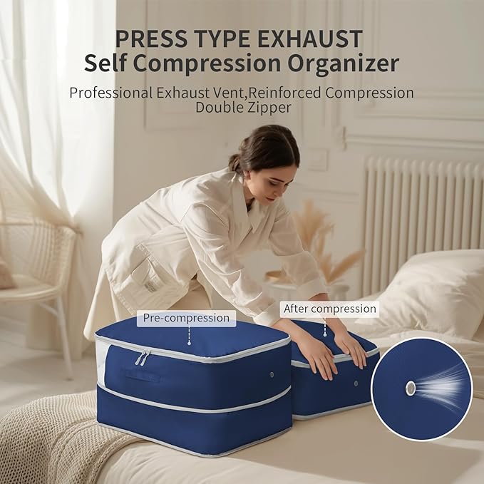 DIMJ Comforter Storage Bag 4 Pack - Blanket Storage Organizer Compression Bags, Large Capacity Ultra Space Saving Self Compression Organize for Bedding, Pillow, Duvet, Sheet Storage with Zipper Window
