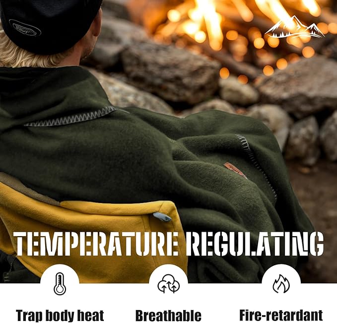 100% Wool Blanket, 62" x 86", Warm, Thick, Washable, Military Wool Blanket, Great for Camping, Outdoors, Sporting Events, Survival Kits