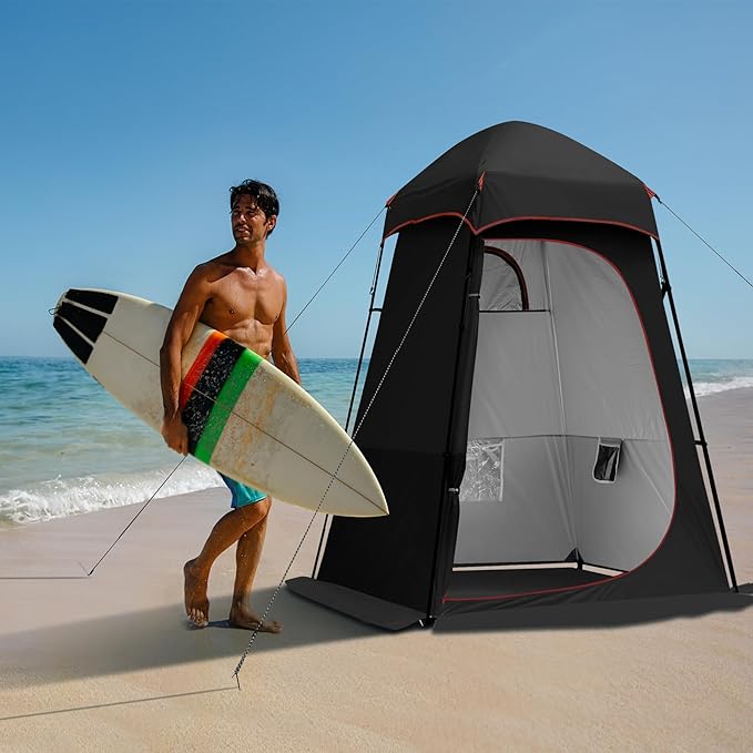 Camping Shower Tent, 7.9 FT Extra Tall Oversize Privacy Tent, Portable Outdoor Bathroom Toilet Tent with Floor, Easy Set Up Privacy Shelter for Dressing, Hiking, Fishing, UPF50+