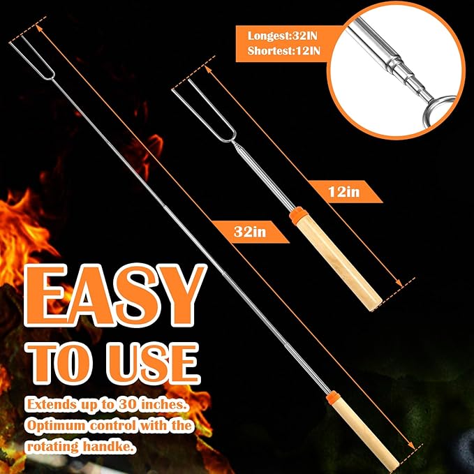 40 Pack 32 Inch Marshmallow Roasting Sticks Bulk, Smores Skewers for Fire Pit Kit, Hot Dog Camping Skewers Accessories Campfire Marshmellow Extendable Forks Bbq Tools Smores Sticks