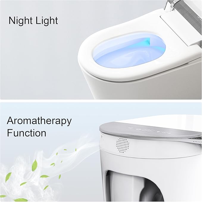 Smart Toilet, One Piece Bidet Toilet for Bathrooms, Toilets with Warm Water Sprayer & Dryer, Foot Sensor Operation, Heated Bidet Seat, Tankless Toilets with Fahrenheit LED Display