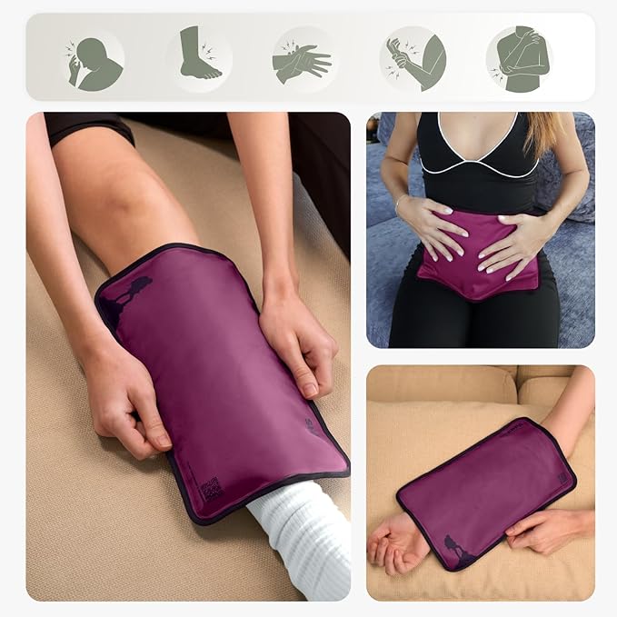 Medium Flexible Gel Ice Packs Reusable - Hot and Cold Soft Ice Packs for Injuries Reusable for Ankle, Arm, Foot, Leg, Back Pain Relief - 8" x 12" - 2PK - Purple