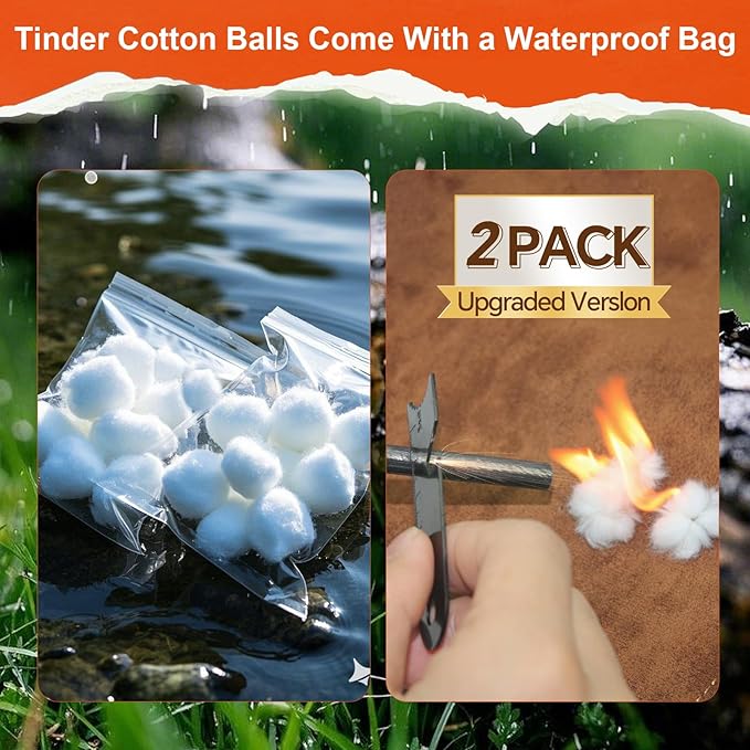 2PCS Magnesium Fire Starter with Striker, High Temp Magnesium Rod, Fire Starters for Survival Fire Steel Fero Rod, for Camping, Hiking and Emergency