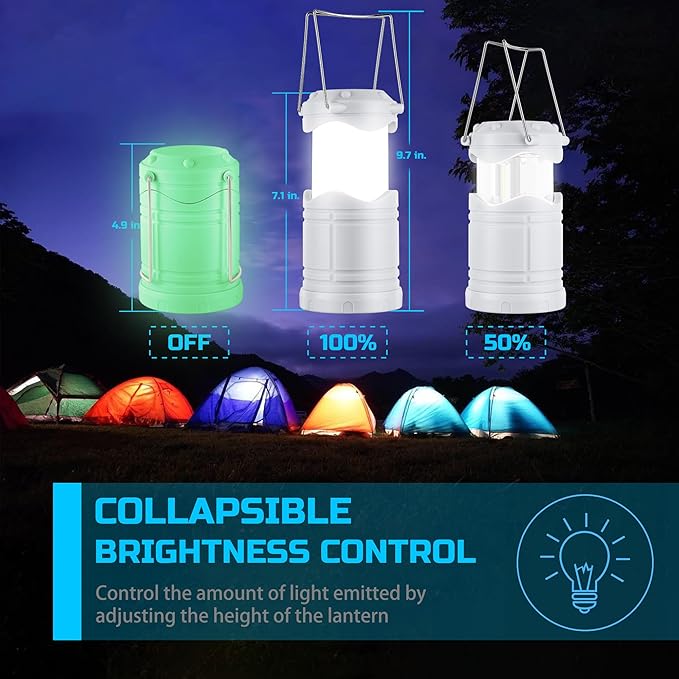 Lichamp LED Camping Lantern, 4 Pack Battery Powered Flashlight for Power Outages, Portable Collapsible Hanging Light Essential for Home, Outdoor, Emergency Lamp Survival Kit Gear for Hurricane, B4LW