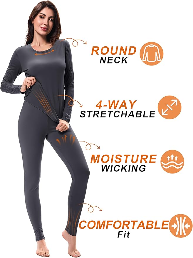 URATOT 3 Sets Women's Thermal Underwear Set Fleece Lined Long Johns Thermal Underwear Base Layer for Women Cold Winter
