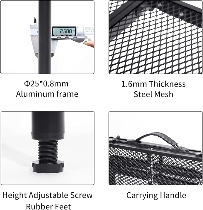 Grill Table Small Folding Table 2FT Foldable Camping Table Picnic Portable Mesh 2 Height Adjustable Outdoor Beach BBQ Black 23.6×15.7× 9.4/20.4inch