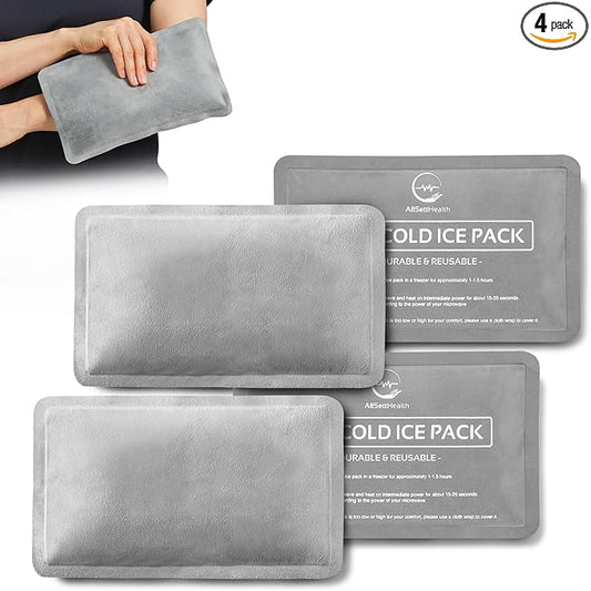 Reusable Ice Packs for Injuries - (10" x 6") Soft Ice Pack with 1 Sided Velvet Soft Fleece Fabric, Flexible Hot and Cold Gel Ice Pack Set, Grey, Pack of 4