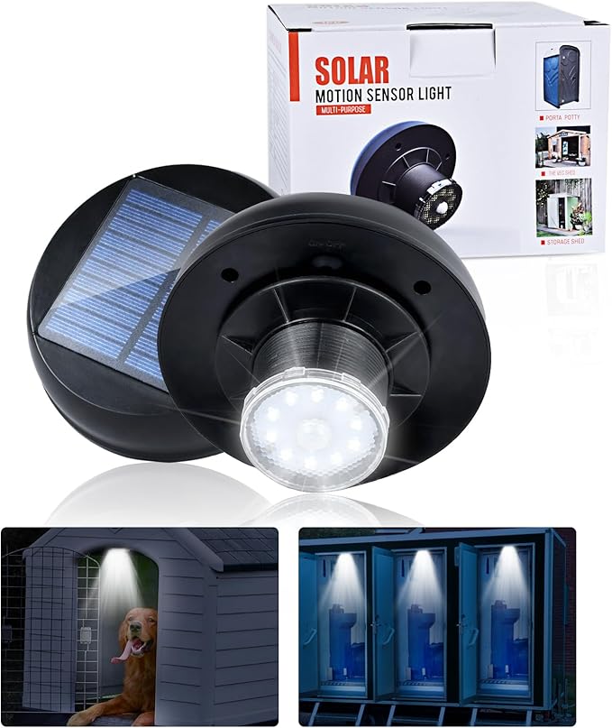 Solar Motion Sensor Lights for Outdoor Portable Toilet, Waterproof Roof Mounted Solar Light for Chicken Coop, Dog House, Storage Shed,Portable Restroom,Camping Accessories
