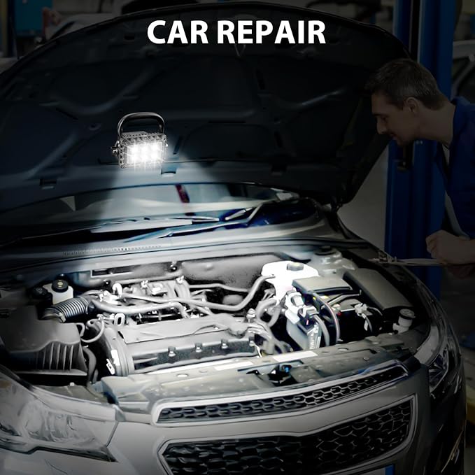 18W LED Work Light 2400 Lumens Aluminum Alloy High Brightness Strong Magnetic Base Wireless Portable Waterproof Dustproof Garage Workshop Car Repair Construction Site-Red Light (White)