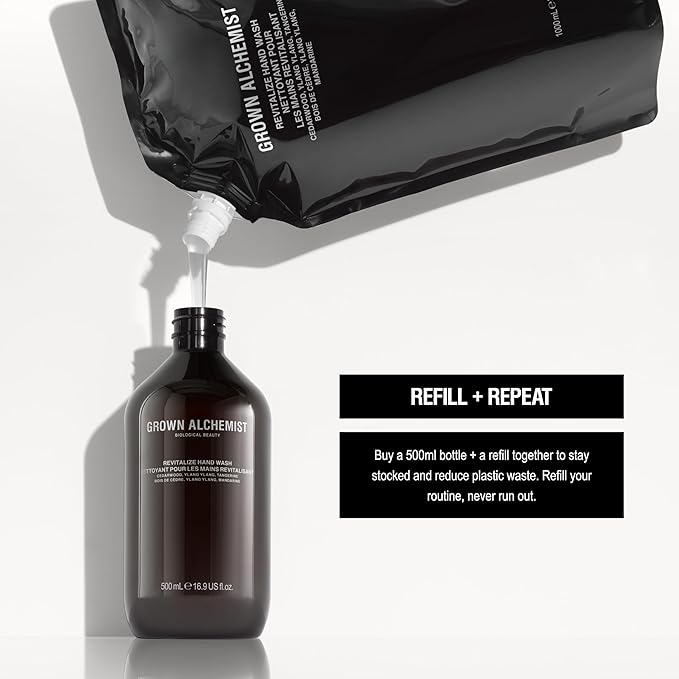 Grown Alchemist Revitalize Hand Wash Refill Pouch. Cedarwood, Ylang Ylang, Tangerine. Gentle Hand Wash Hydrates & Cleanses Skin, (1L).