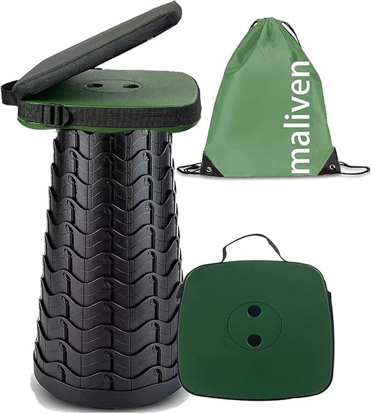 Collapsible Camping Stool with Seat Cushion & Nylon Bag, Square Portable Telescopic Stool, Lightweight Sturdy Foldable Stool for Camp Fishing Picnic, Max Load 550 lb