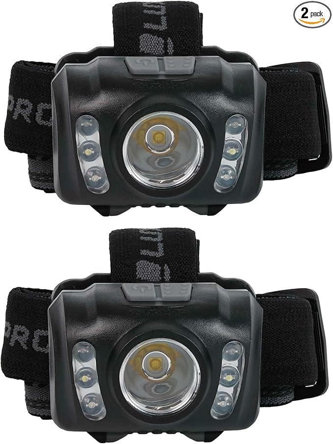 LUXPRO LP345V2 LED Headlamp - Bright 300 Lumen Head Lamp for Outdoors, Camping & Hiking - 6 Light Modes White, Green & Red Light - IPX4 Waterproof - Adjustable Headband - Batteries Included - 2 Pack