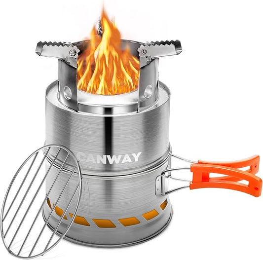 CANWAY Camping Stove, Portable Stainless Steel Wood Burning Survival Stove with Nylon Carry Bag for Outdoor Backpacking Hiking Traveling Picnic BBQ