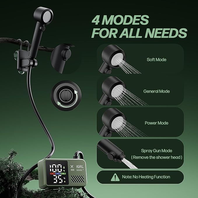 Portable Shower for Camping, Powerful 10L/Min Water Flow, Rechargeable Shower Pump with Bath Sponge, 4 Spray Modes, IPX8 Waterproof, 7800mAh Battery, Ideal for Hiking, Travel, Car Wash, Pet