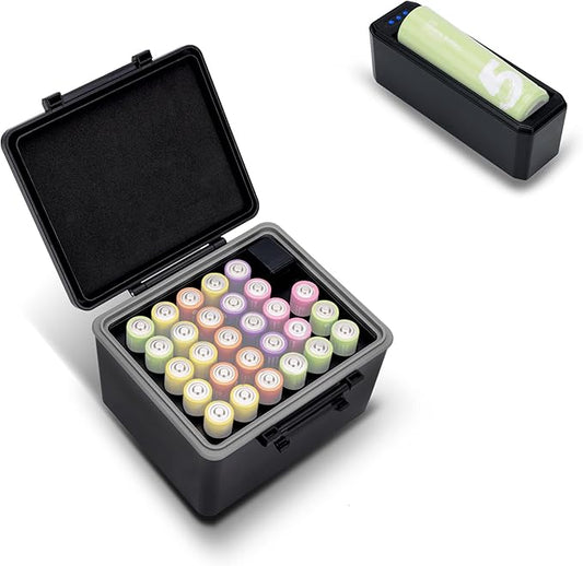JJC AA Battery Case for 28x AA, AA Battery Storage Case with Detachable Tester,28 Slots AA /14500 holder Organizer Storage for Household Batteries,Water-Resistant and Shockproof