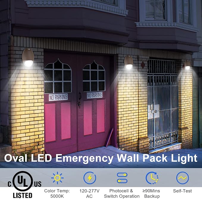 LED Emergency Light with Battery Backup Photocell Sensor, Self Test Diagnostics, Aluminum Exterior Waterproof Commercial Wall Pack Emergency Lighting Fixtures, 12W 120-277VAC, UL Certified (6-Pack)