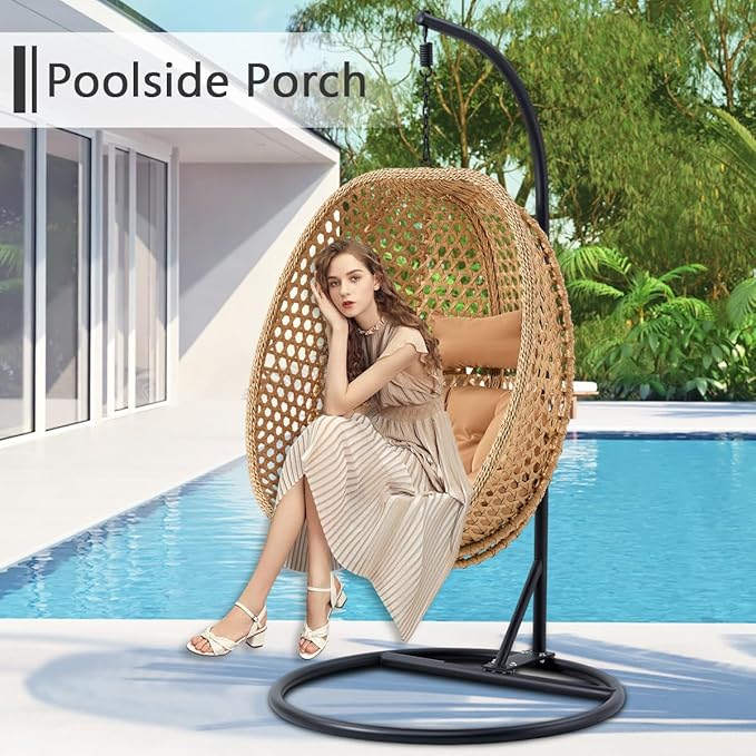 JUFU Egg Swing Chair Indoor Outdoor, Hanging Egg Chair with Aluminum Steel Frame, Patio Egg Chair with Removable Cushions, 350 lbs Capacity