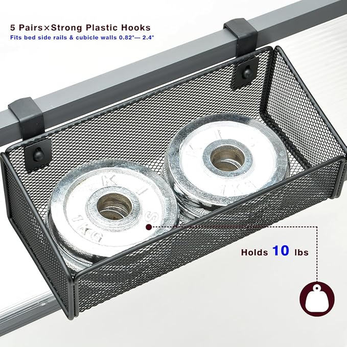 Bedside Shelf Bunk Bed Organizer Shelf Hanging Storage Metal Basket Phone Holder for Bedroom,Dorm,Office - Easy Use for Both Adult and Kids (Black)