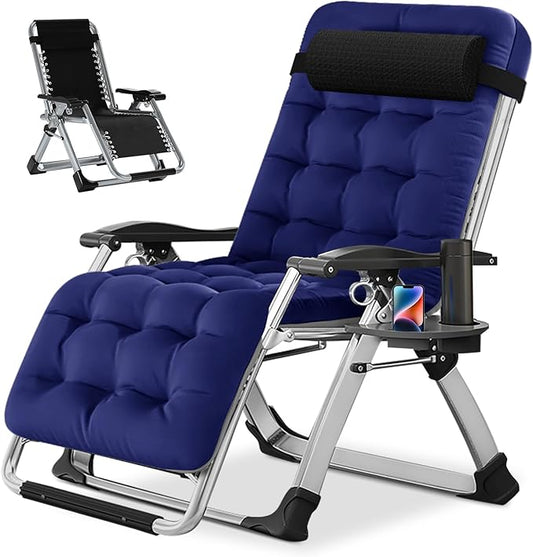 NAIZEA Padded Zero Gravity Chair, Folding Outdoor Lounge Chairs, Adjustable Reclining Camping Chairs with Cup Holder, Ergonomic Patio Lawn Chair for Balcony Beach Deck Yard
