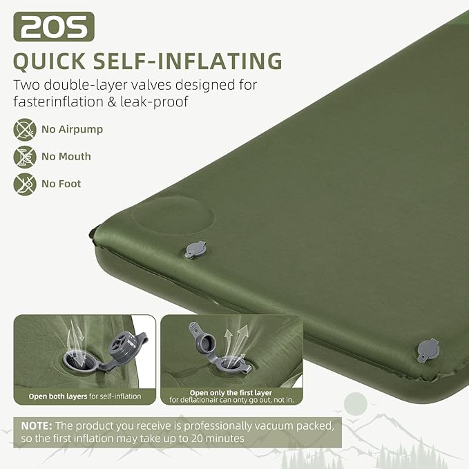 Memory Sleeping Pad, 3.1" Ultra-Thick Foam Sleeping Mats for Camping, Easy Inflate&Deflate,9.5 R-Value Insulated Camping Mattress Pad with Pillow, for Car Travel Tent