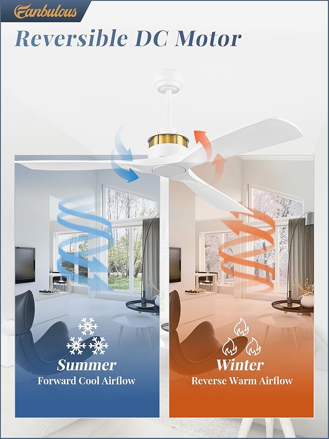 52" Ceiling Fans without Lights, Flush Mount Ceiling Fan with Remote Control,Modern Outdoor Ceiling Fans with 2 Downrods 6-Speeds Reversible DC Motor for Patio Bedroom Living Room