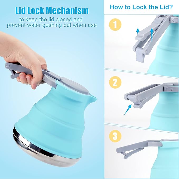 Portable Collapsible Camping Kettle, 1.5L/ 52OZ Foldable Silicon Coffee Pot for Outdoor Camping, Hiking, Traveling, with 1 Collapsible Bowl and 2 Collapsible Cups, Excellent Gift