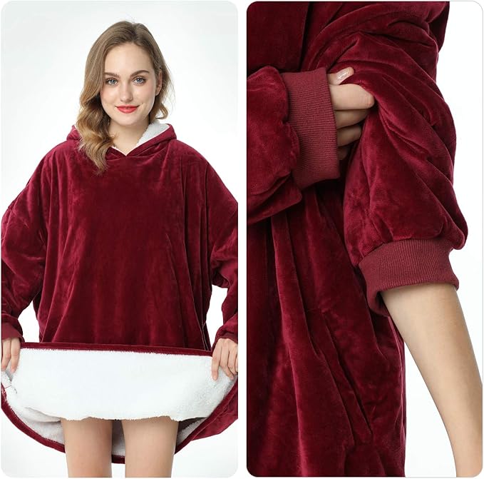 LetsFunny Blanket Hoodie,Oversized Wearable Sherpa Fleece Blanket Sweatshirt,Super Soft Warm Cozy with Giant Pocket,Gifts for Women Men Adults Teenagers Kids, One Size Fits All