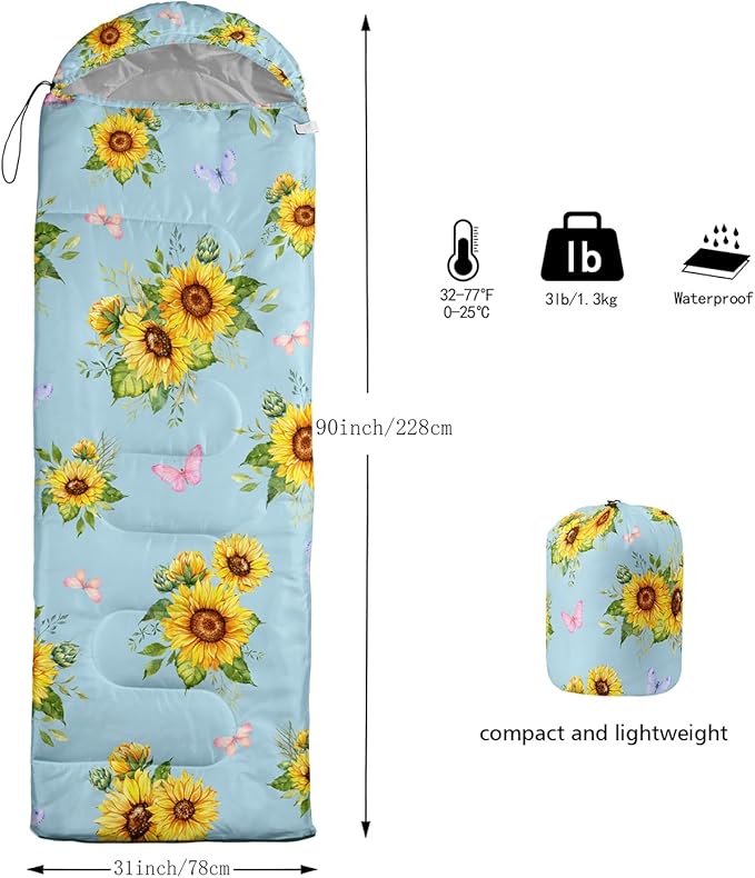 Sleeping Bags for Adults Kids,Backpacking Camping Sleeping Bag for Girls Boys Lightweight Waterproof Cold/Warm Weather Sleeping Bag for All Season