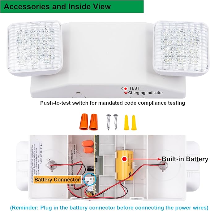 LIT-PaTH LED Emergency Lighting Fixtures with 2 LED Heads and Back Up Batteries- US Standard Exit Light, UL 924 and CEC Qualified, 120/277 Voltage, 2-Pack