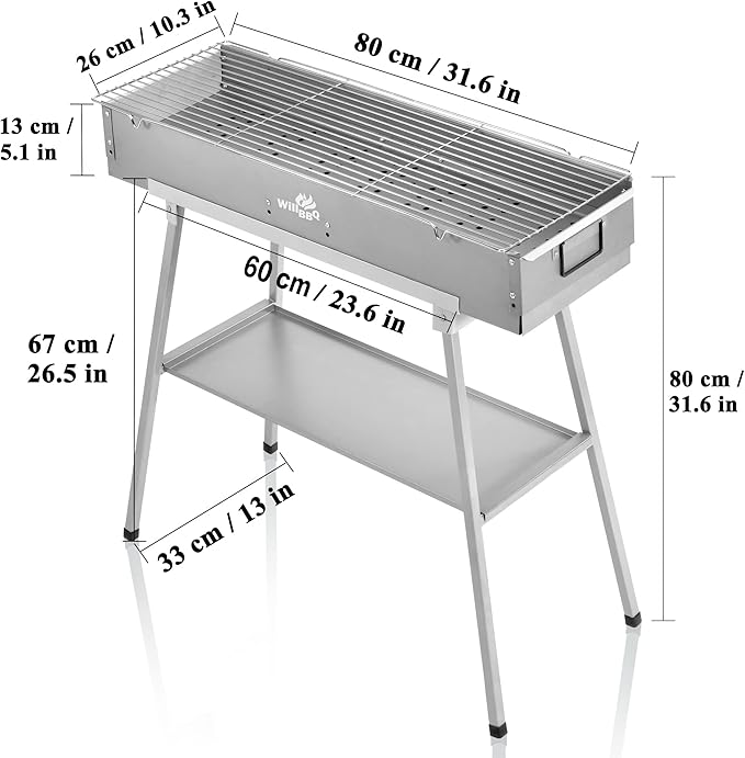Charcoal Grills Commercial Quality Portable Multiple Size Hibachi BBQ Lamb Skewer Folded Camping Barbecue Grill for Garden Backyard Party Picnic Travel Outdoor Cooking Use(31.6x10.3x5.1 inch)